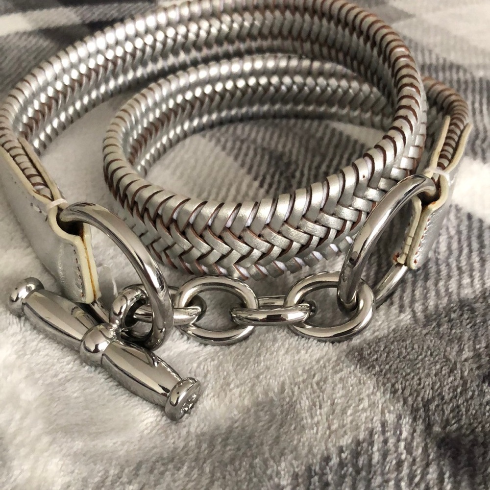 Ralph Lauren silver with elastic genuine leather belt size small good condition